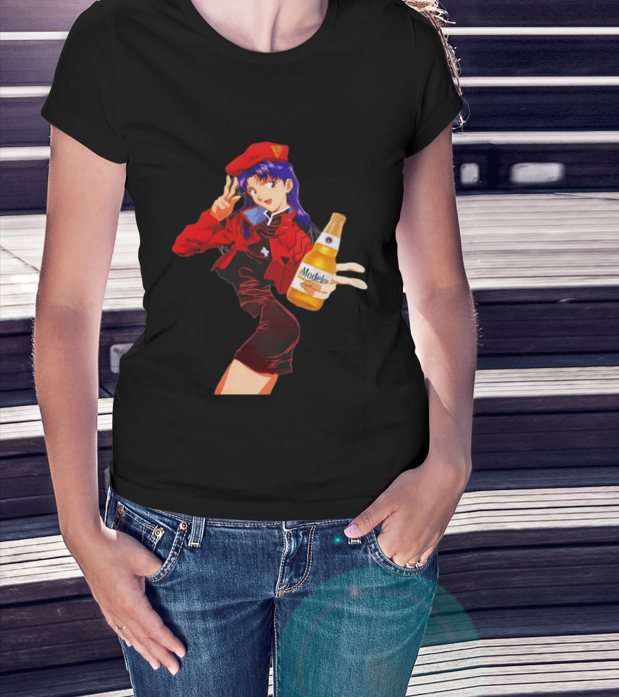Misato Katsuragi Modelo Especial Beer Anime Fusion T-Shirt