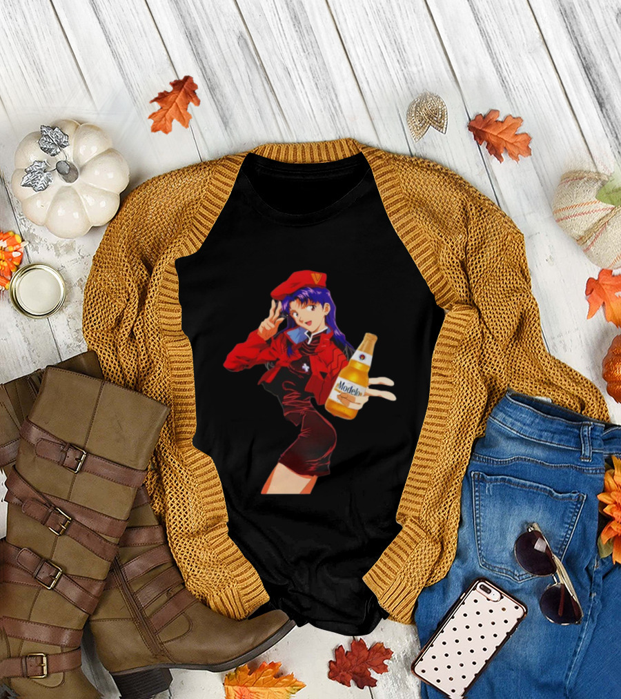 Misato Katsuragi Modelo Especial Beer Anime Fusion T-Shirt