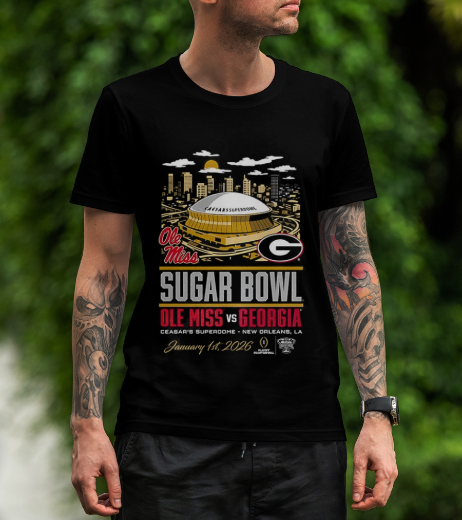 Ole Miss Rebels Vs Georgia Bulldogs NCAA CFP Sugar Bowl 2026 Caesars Superdome January 1 New Orleans T-Shirt