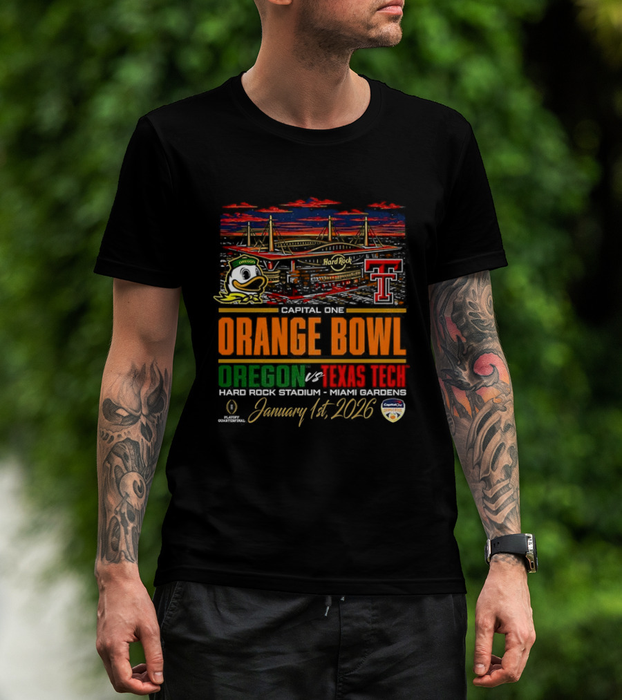 Oregon Ducks Vs Texas Tech Red Raiders Capital One Orange Bowl 2026 Hard Rock Stadium January 1 T-Shirt