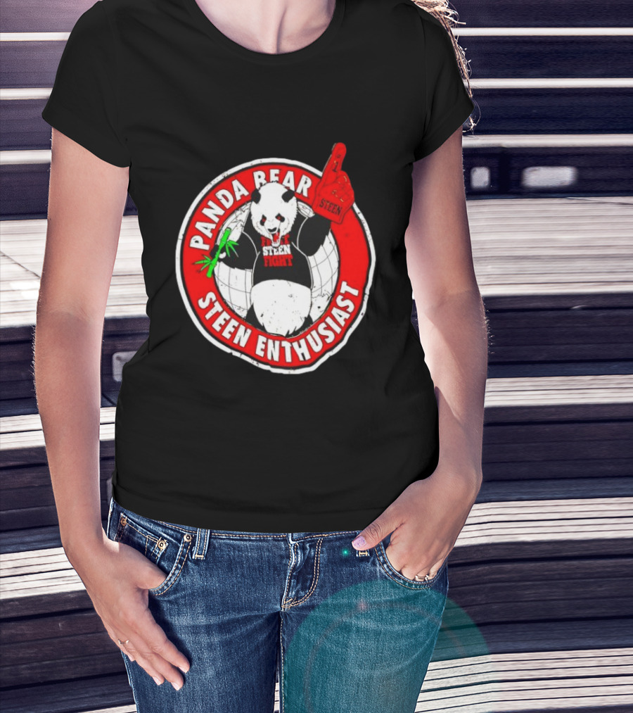 Panda Bear Steen Fight Enthusiast With Foam Finger And Bamboo T-Shirt