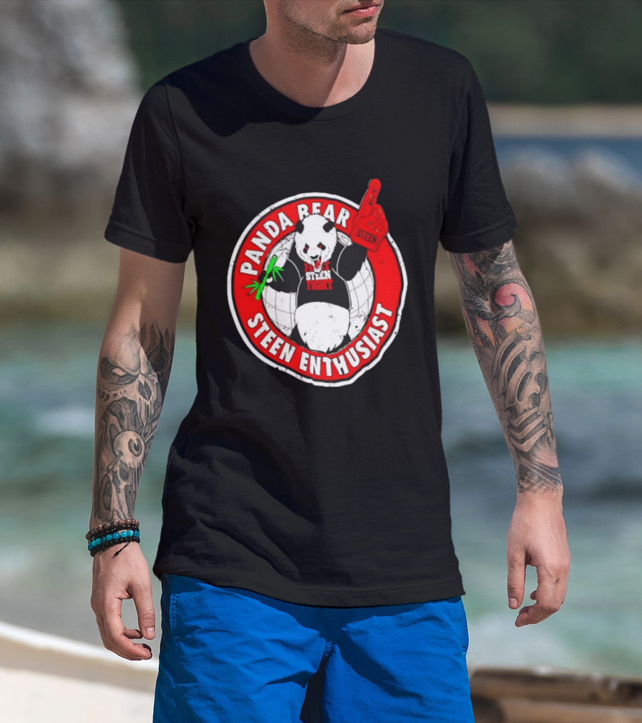 Panda Bear Steen Fight Enthusiast With Foam Finger And Bamboo T-Shirt