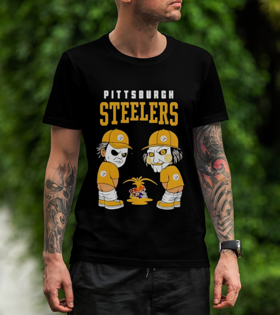 Pittsburgh Steelers Michael Myers Billy The Puppet Baltimore Ravens Vs Cleveland Browns Rivalry T-Shirt