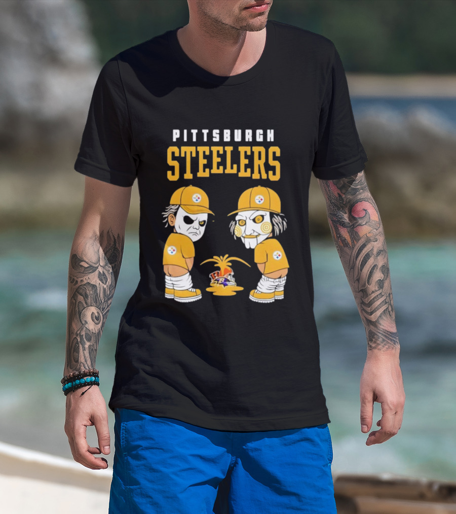 Pittsburgh Steelers Michael Myers Billy The Puppet Baltimore Ravens Vs Cleveland Browns Rivalry T-Shirt