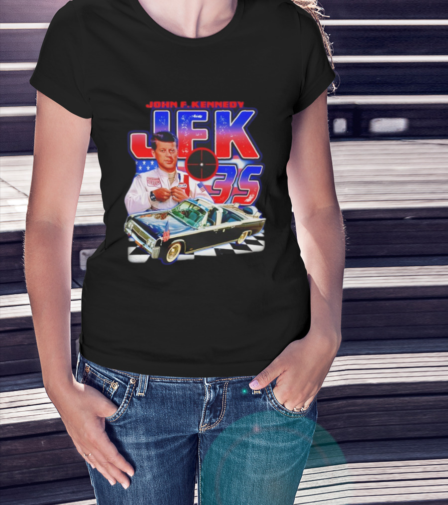 John F. Kennedy JFK 35 Racer Car USA Flag T-Shirt