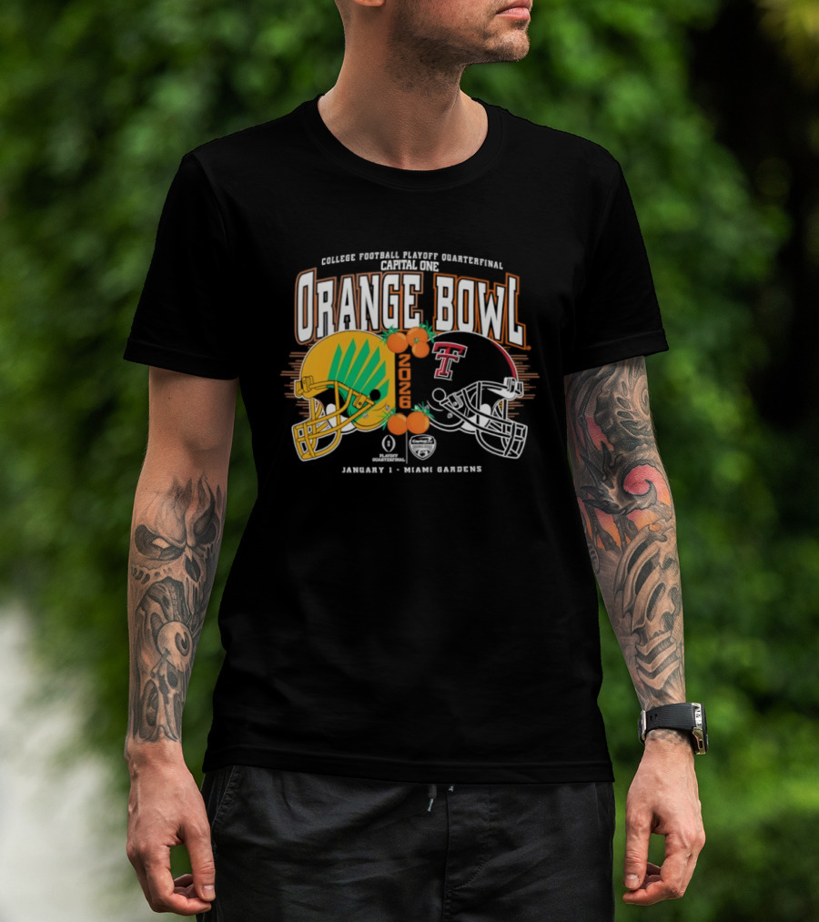 Texas Tech Red Raiders Oregon Ducks Orange Bowl 2025 CFP Quarterfinal Miami Gardens T-Shirt