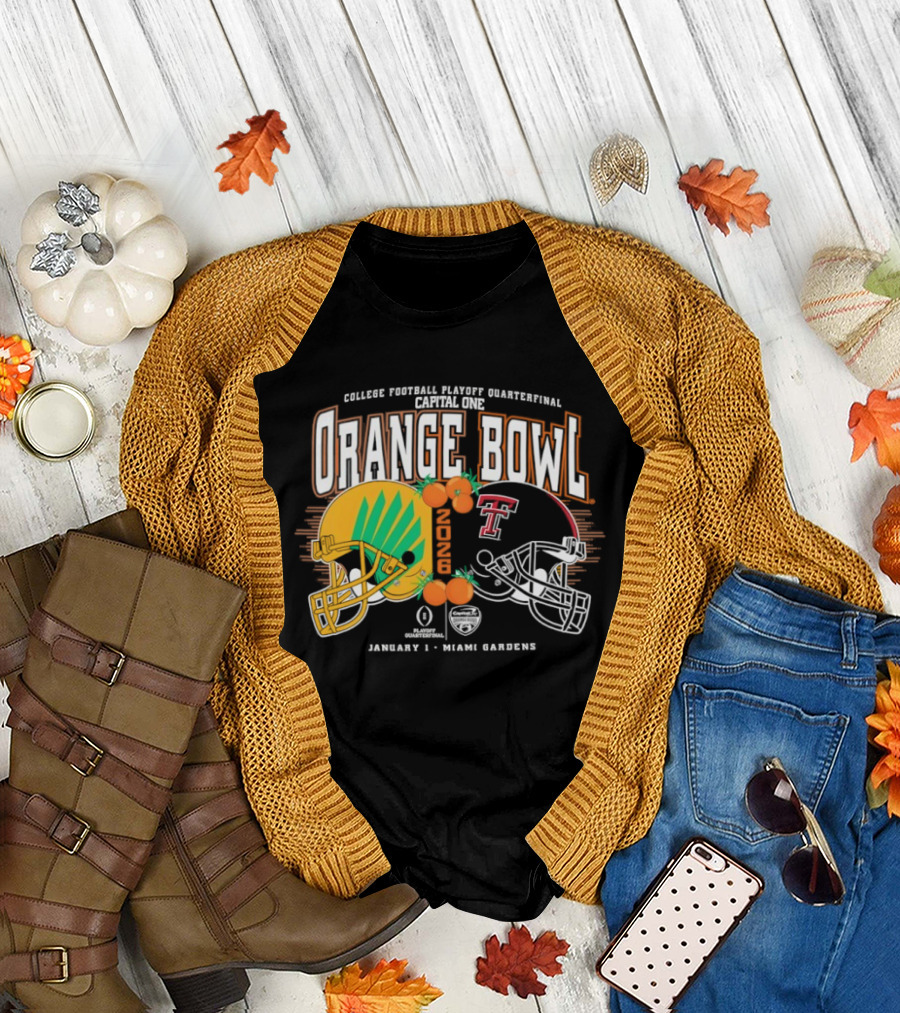 Texas Tech Red Raiders Oregon Ducks Orange Bowl 2025 CFP Quarterfinal Miami Gardens T-Shirt