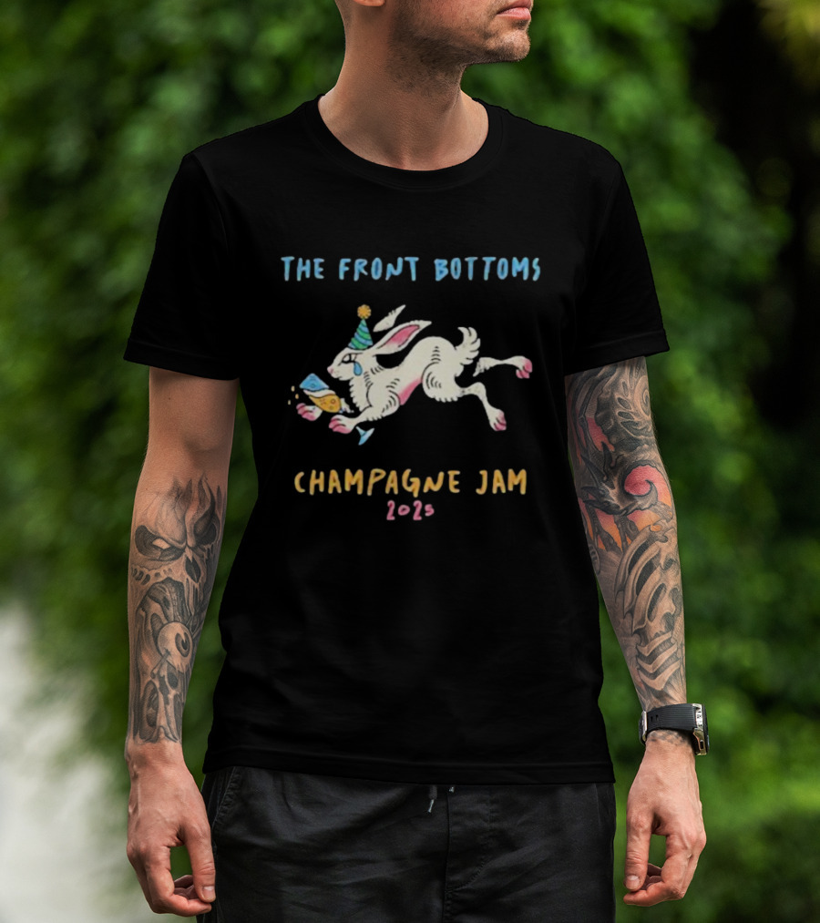 The Front Bottoms Champagne Jam 2026 Bunny Party Hat Festive Rabbit T-Shirt