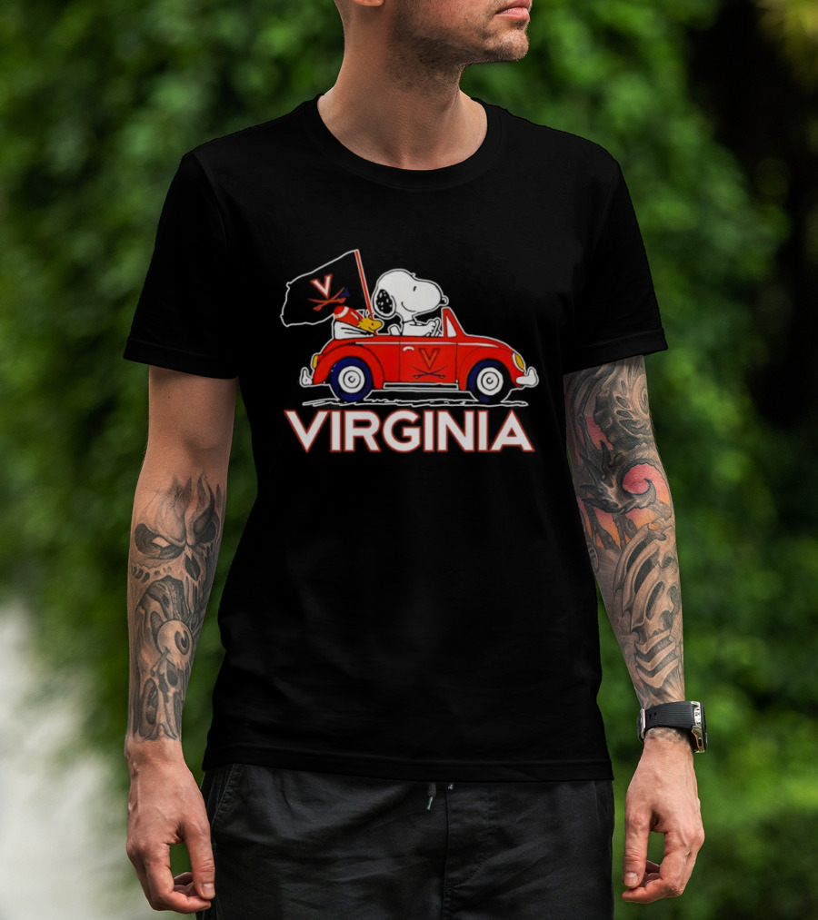 Virginia Tech Snoopy Woodstock Driving Red Car With Flag T-Shirt