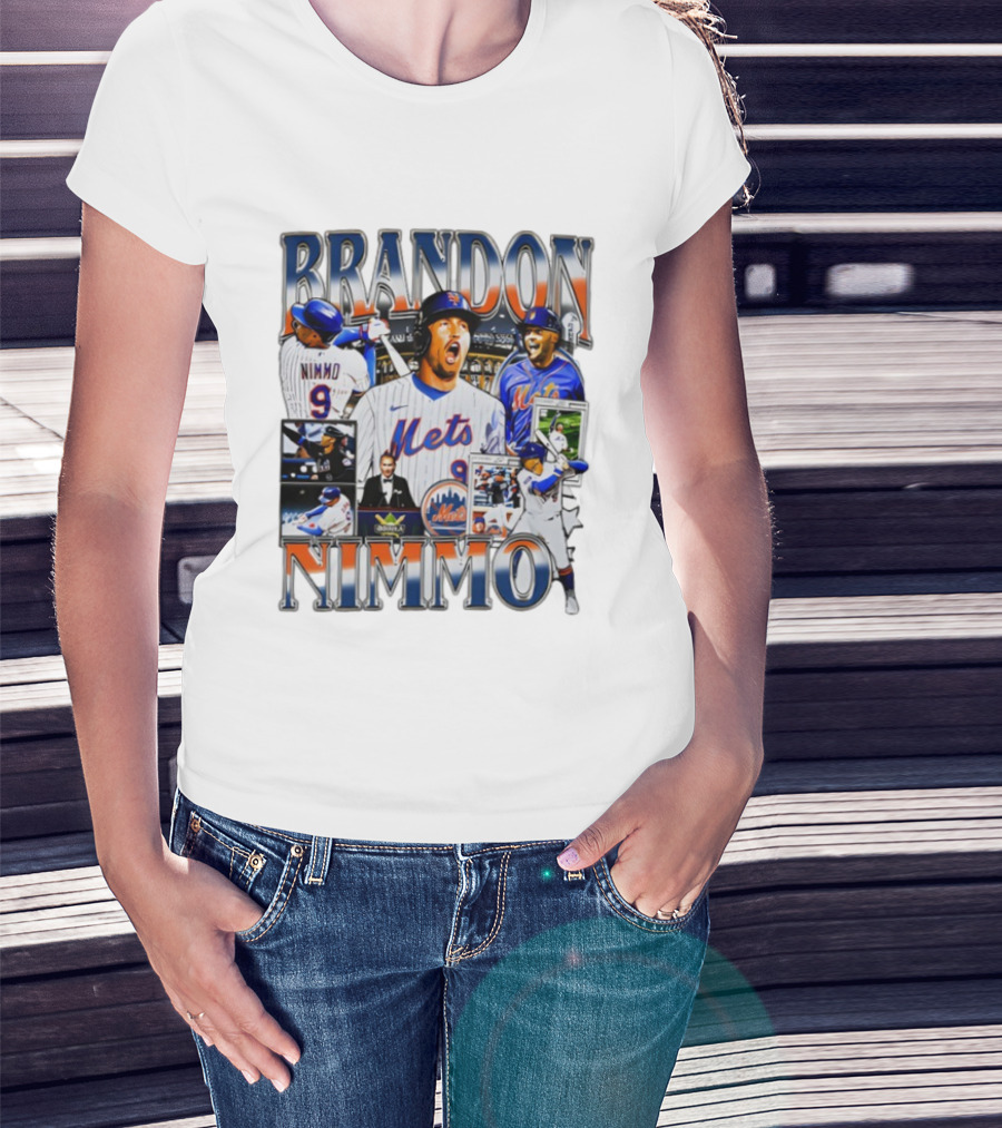 Brandon Nimmo New York Mets Vintage Collage Baseball Player Highlights T-Shirt
