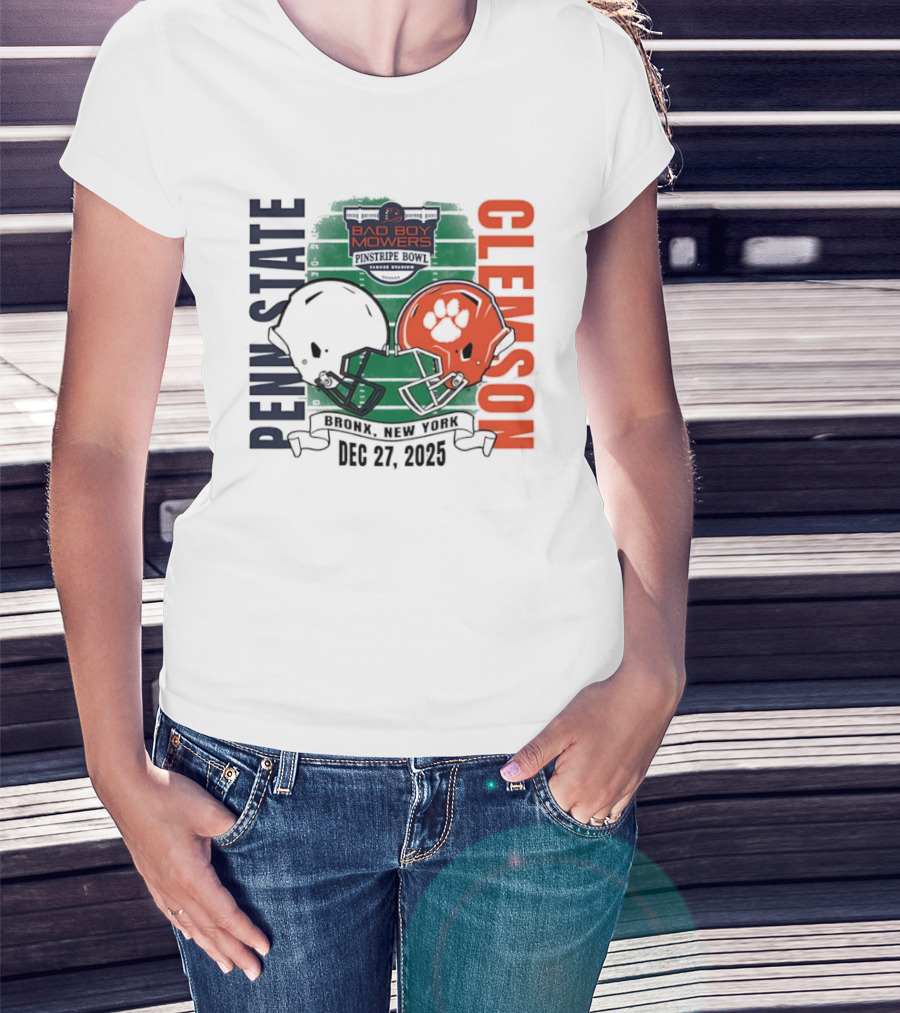 Clemson Vs Penn State Bad Boy Mowers Pinstripe Bowl 2025 Dueling Helmets T-Shirt