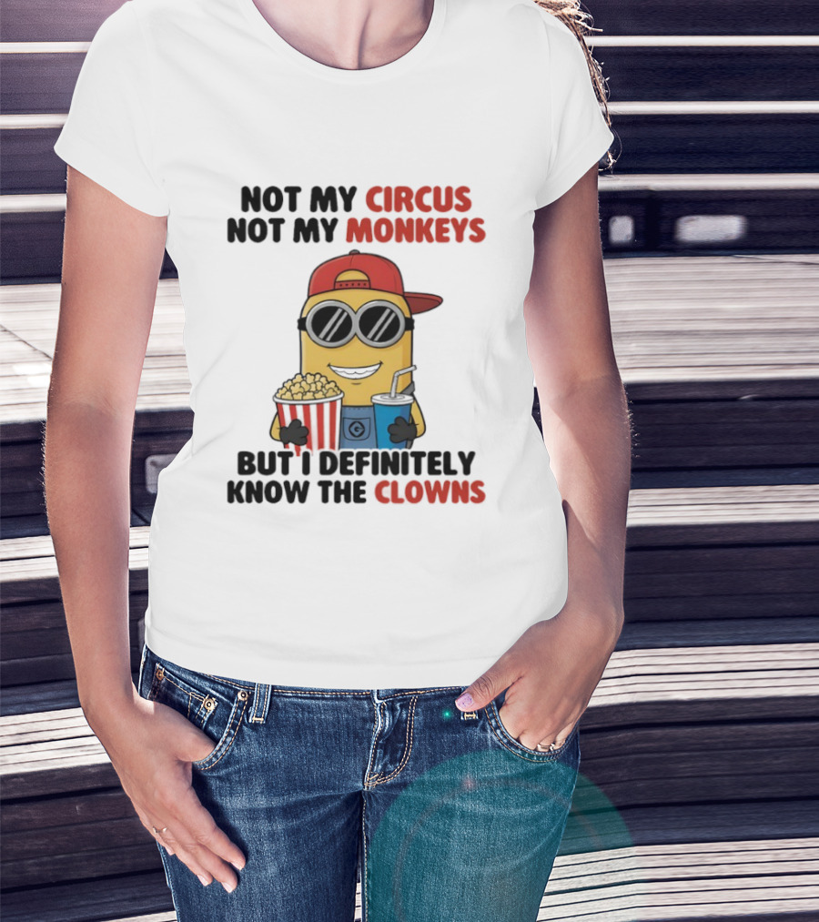 Circus Monkeys Clowns Minion With Popcorn And Drink T-Shirt
