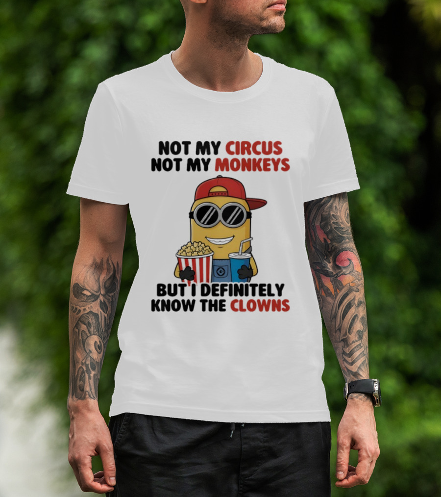 Circus Monkeys Clowns Minion With Popcorn And Drink T-Shirt
