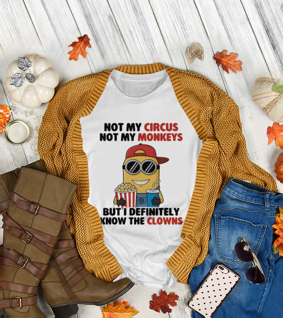 Circus Monkeys Clowns Minion with Popcorn and Drink T-Shirt