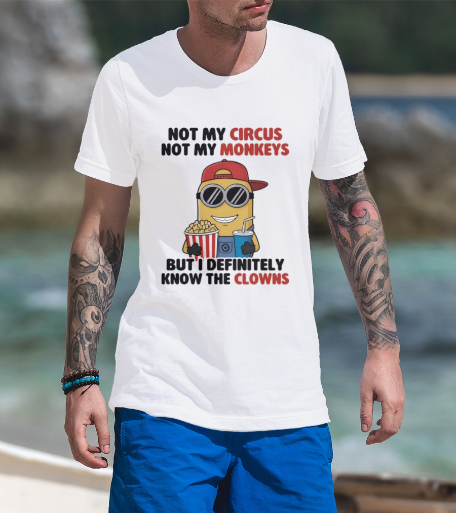 Circus Monkeys Clowns Minion With Popcorn And Drink T-Shirt