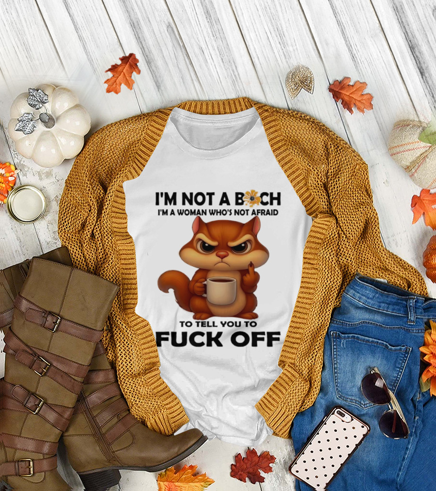 Angry Squirrel Coffee Middle Finger Woman Empowerment Message T-Shirt