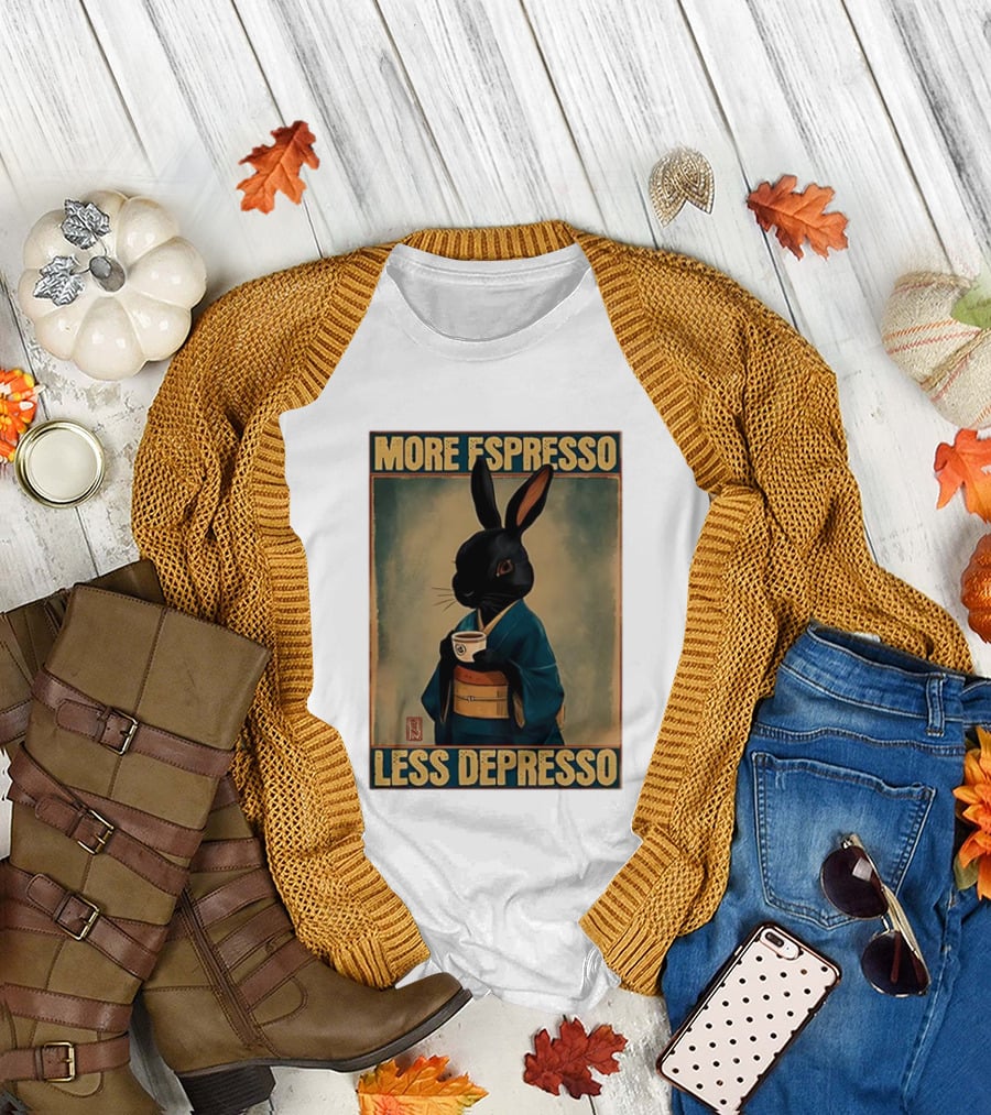 More Espresso Less Depresso Black Rabbit in Classic Kimono T-Shirt