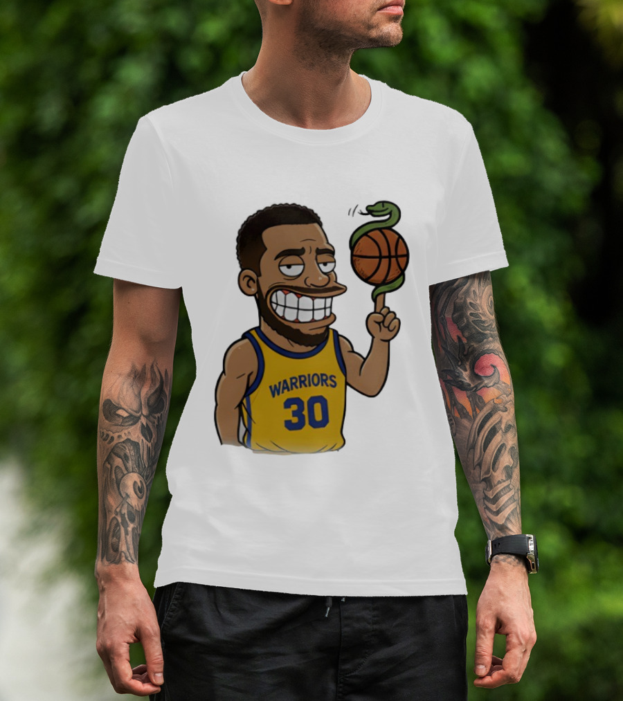 Warriors 30 Steph Curry Cartoon Snake Basketball T-Shirt