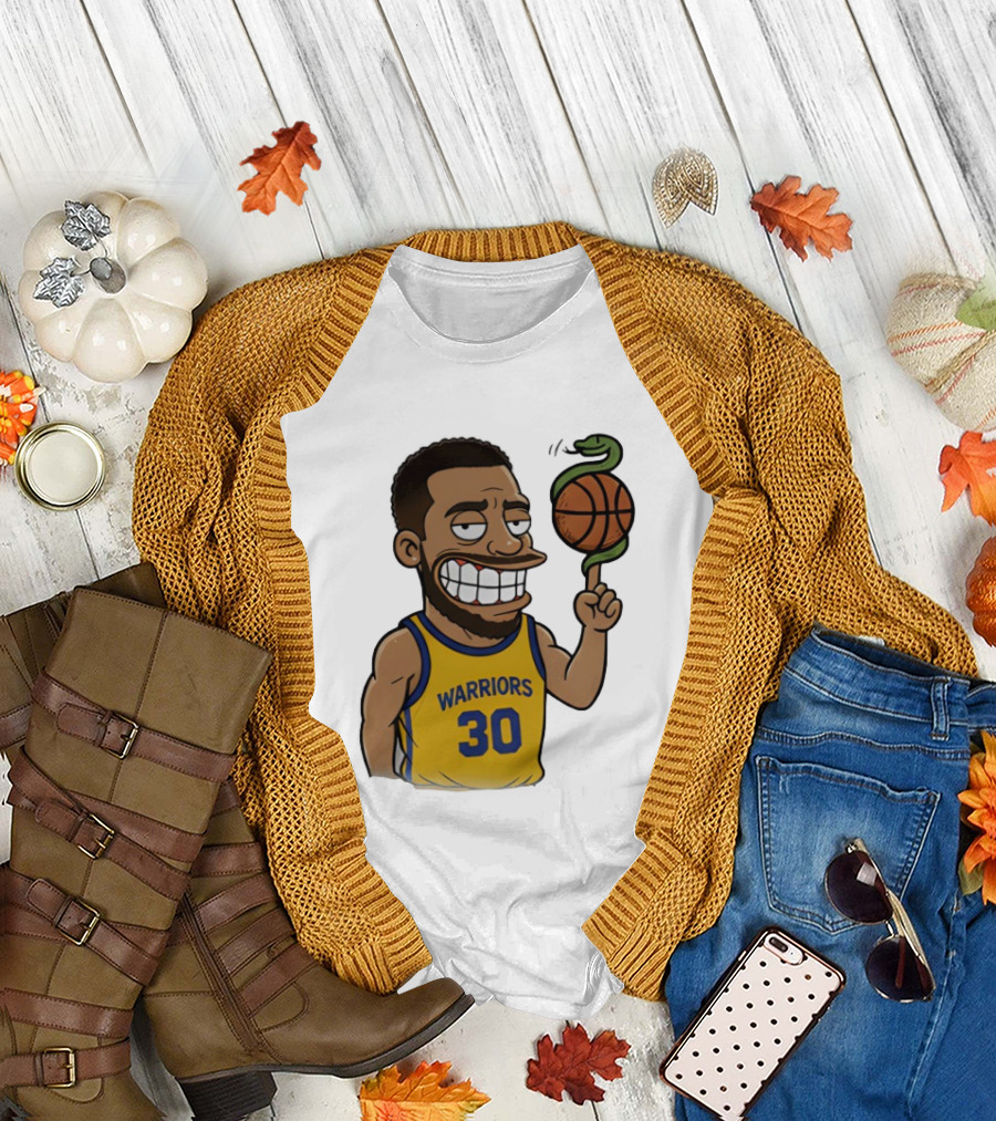 Warriors 30 Steph Curry Cartoon Snake Basketball T-Shirt