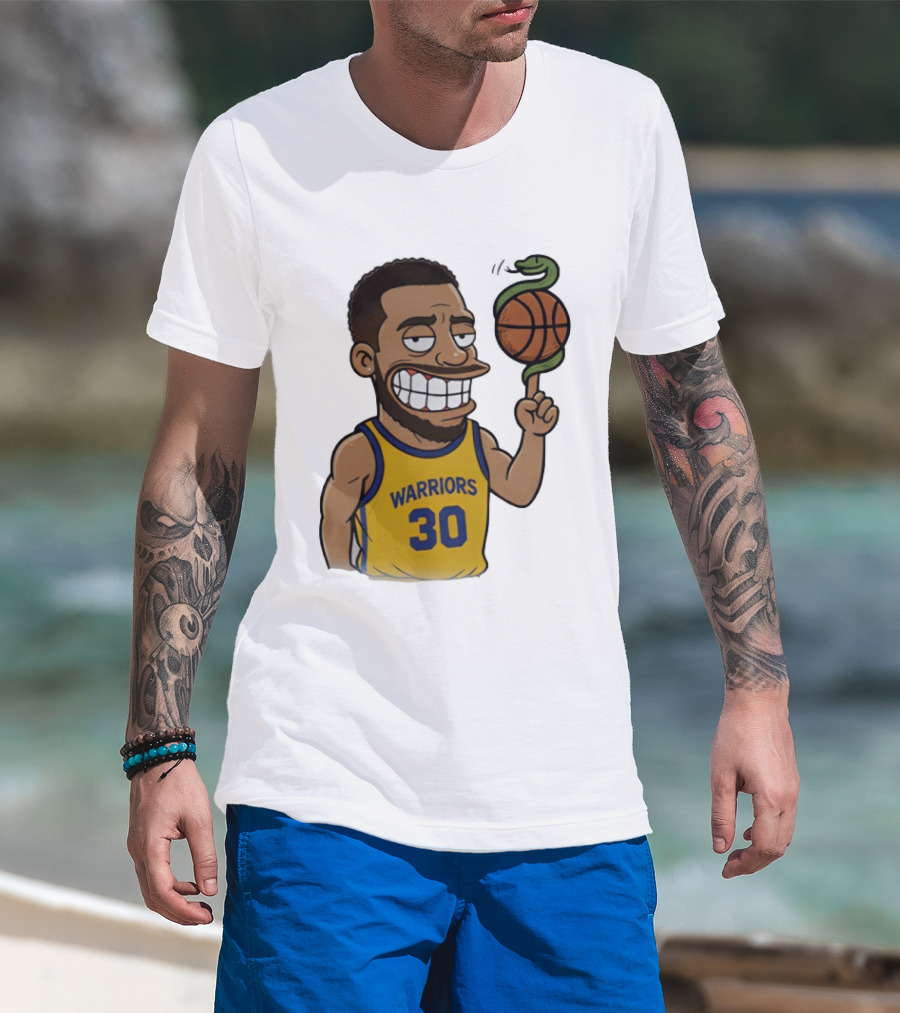 Warriors 30 Steph Curry Cartoon Snake Basketball T-Shirt