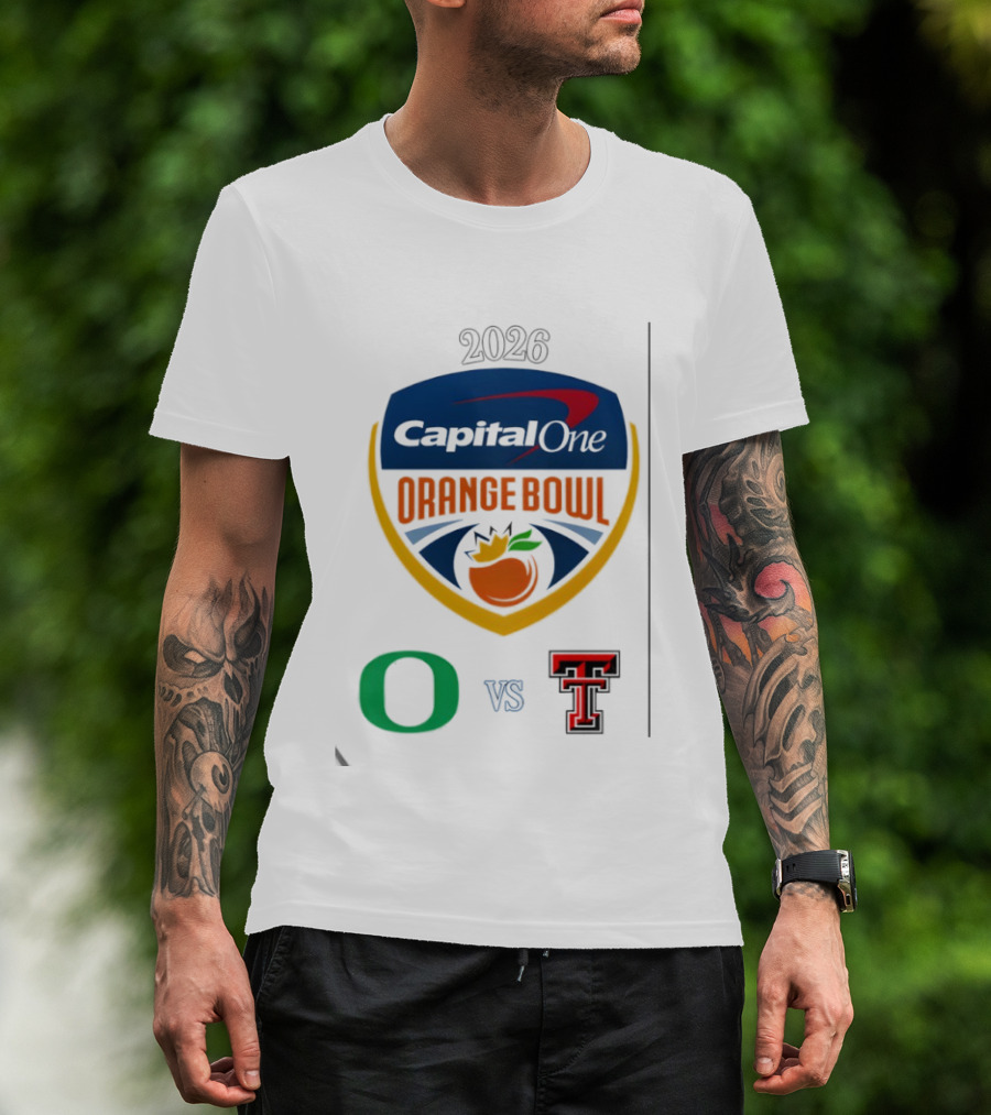 Oregon Ducks Vs Texas Tech Red Raiders 2026 Capital One Orange Bowl Matchup T-Shirt