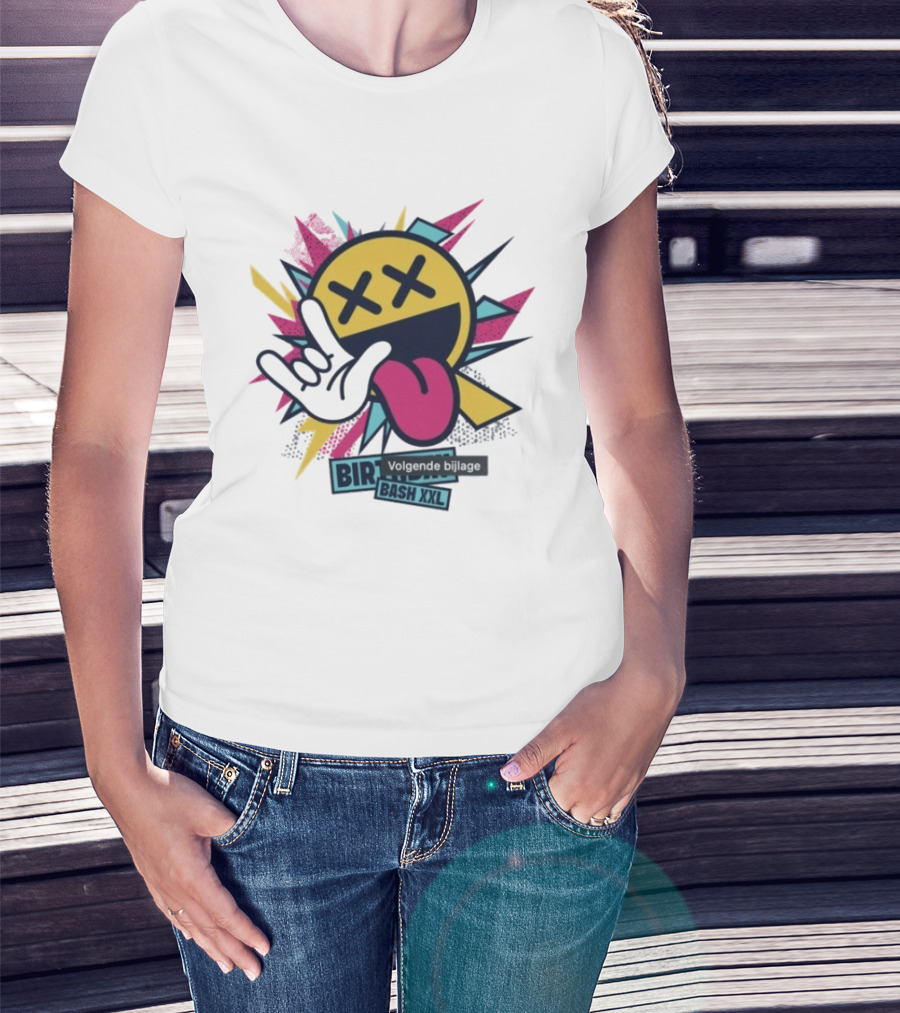 Pat B Birthday Bash XXL Smiley Face Lightning Rock Gesture Tongue Out T-Shirt