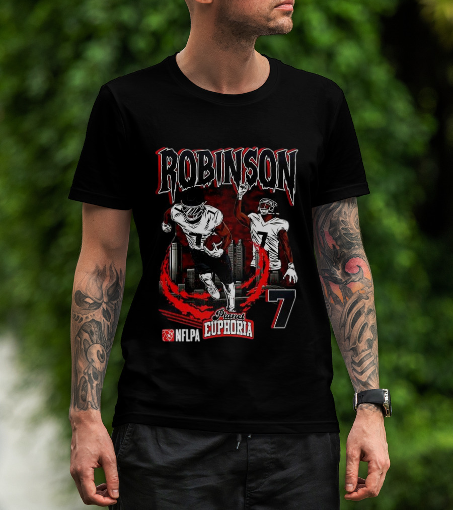 ```Bijan Robinson Atlanta Falcons Number 7 Skyline Planet Euphoria``` T-Shirt