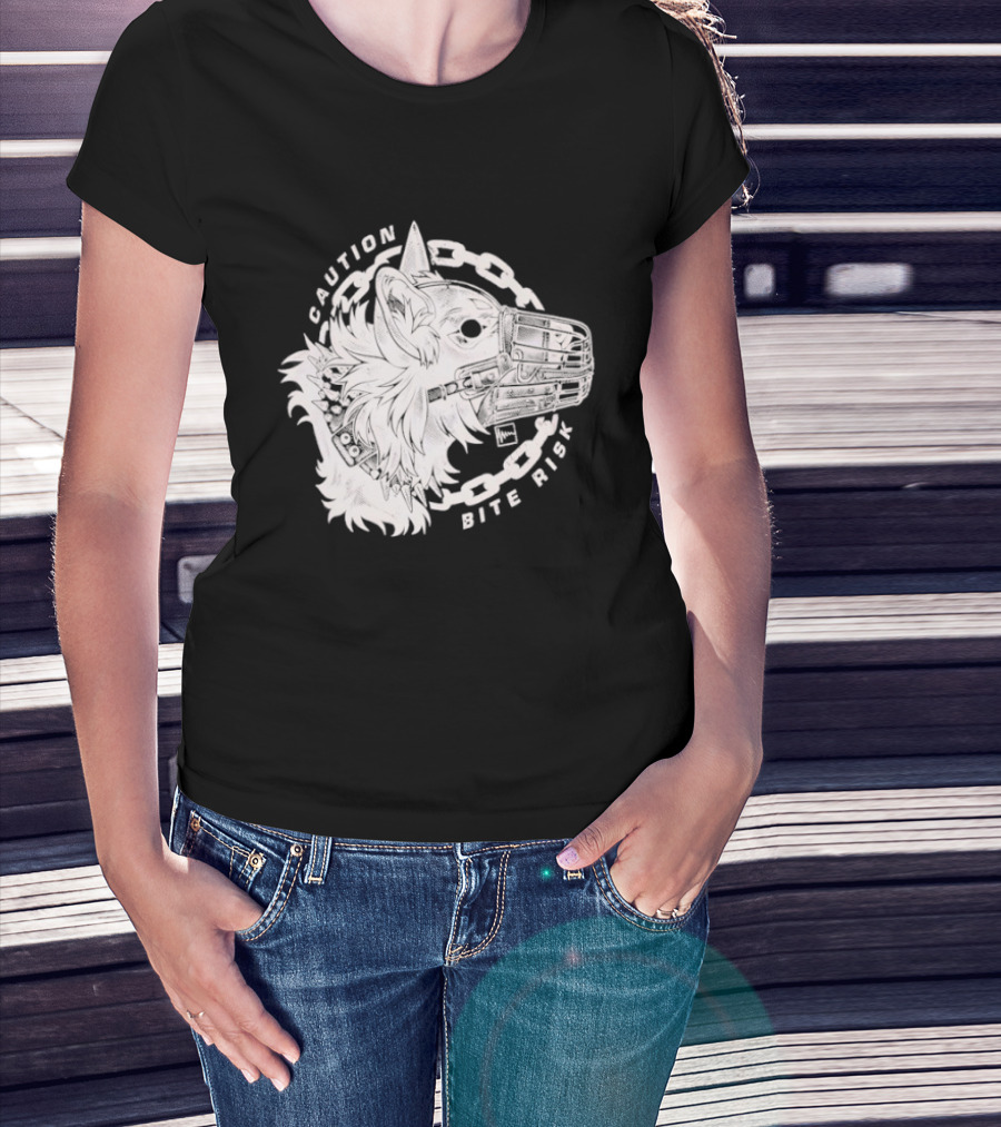 Caution Bite Risk Dog Muzzle Chain T-Shirt