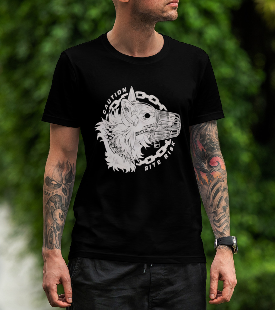Caution Bite Risk Dog Muzzle Chain T-Shirt