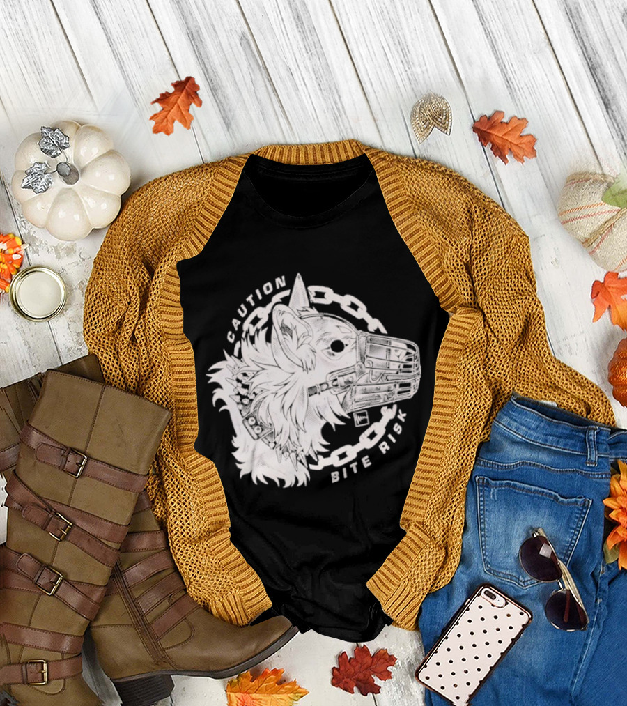 Caution Bite Risk Dog Muzzle Chain T-Shirt