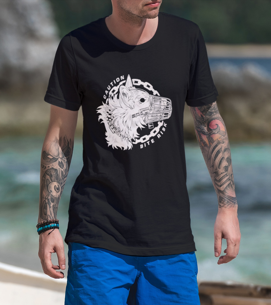 Caution Bite Risk Dog Muzzle Chain T-Shirt