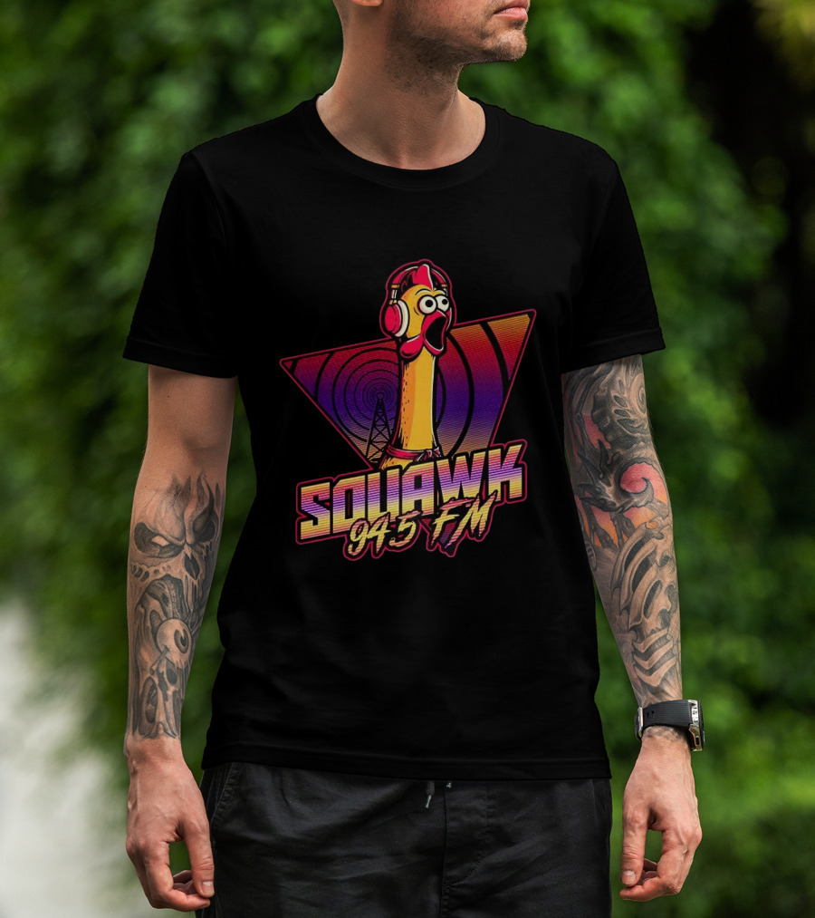 SQUAWK 94.5 FM Chicken Vaporwave Radio Triangle T-Shirt