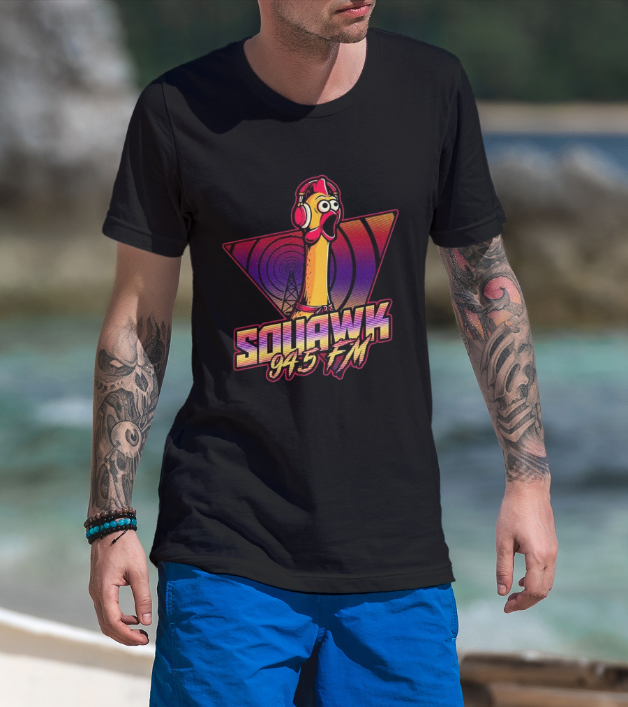 SQUAWK 94.5 FM Chicken Vaporwave Radio Triangle T-Shirt