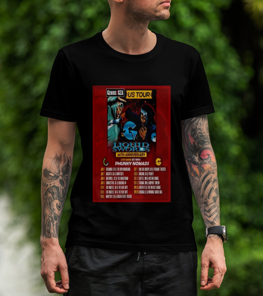 Genius GZA Liquid Swords 30th Anniversary US Tour 2026 With Phunky Nomads T-Shirt