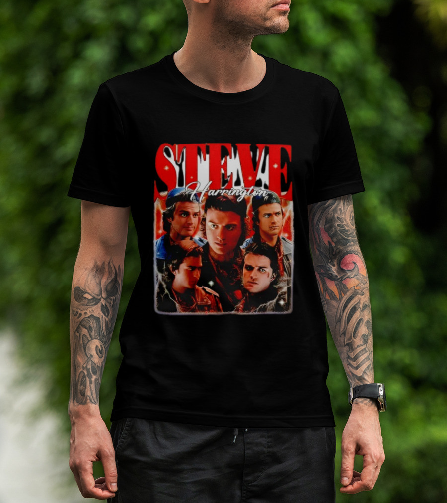 Steve Harrington Character Collage Flame Background T-Shirt