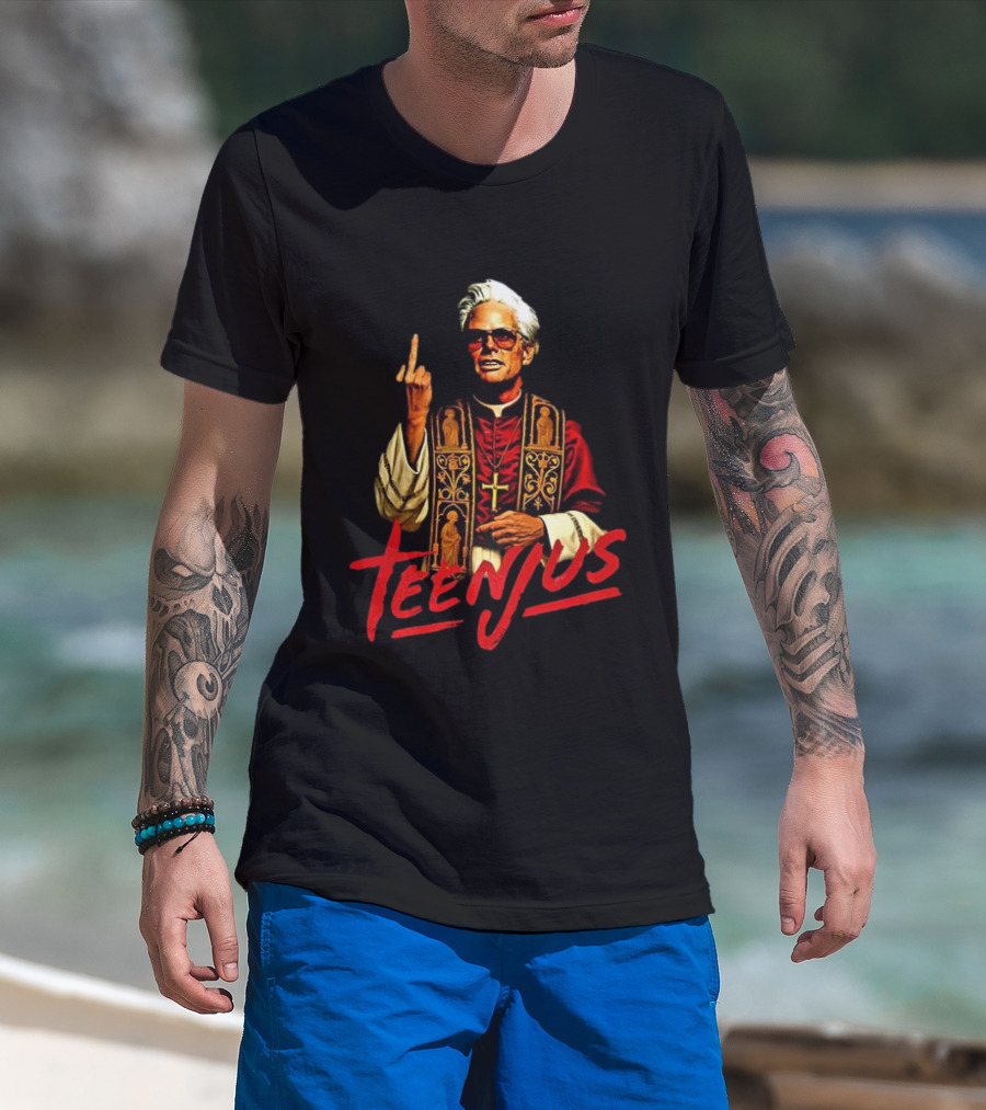 Saint Billy Middle Finger Teenjus Caricature T-Shirt