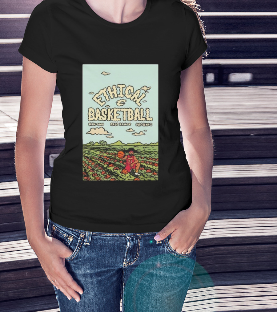 Ethical Basketball Non GMO Free Range Organic Vintage Style Cartoon Player T-Shirt