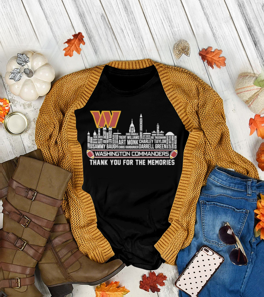 Washington Commanders Thank You for the Memories City Skyline W Logo Football Symbols T-Shirt
