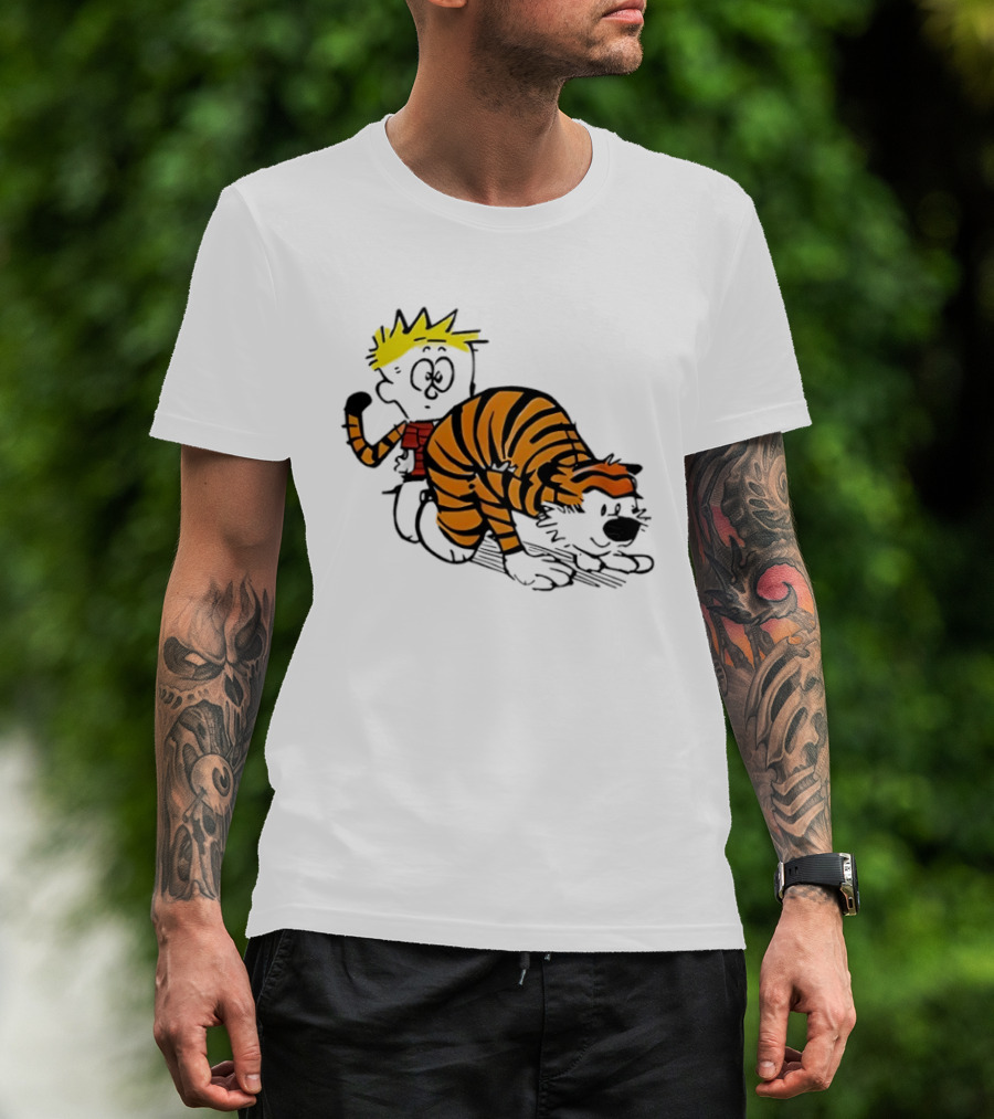 Calvin And Hobbes Tiger Stripe Cartoon Meme T-Shirt