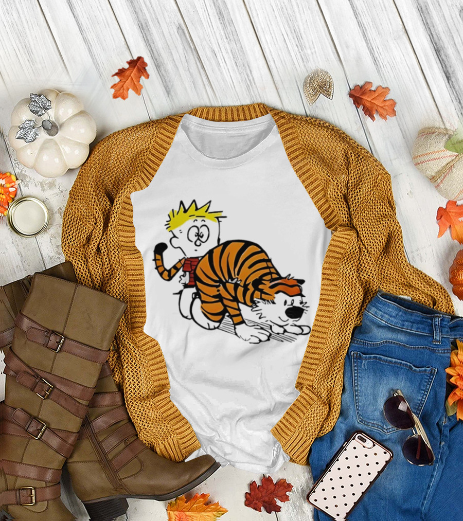 Calvin and Hobbes Tiger Stripe Cartoon Meme T-Shirt