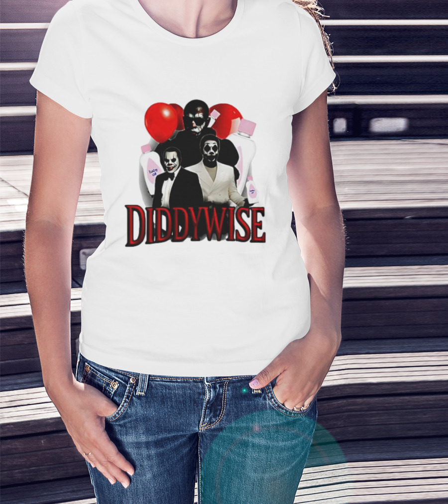 Diddywise Baby Oil Clown Red Balloons Creepy Clown Faces T-Shirt