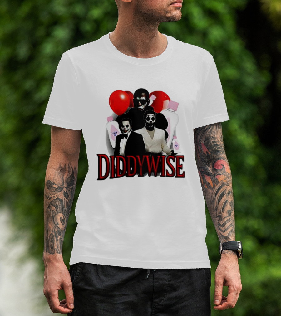 Diddywise Baby Oil Clown Red Balloons Creepy Clown Faces T-Shirt