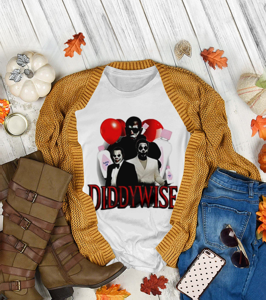 Diddywise Baby Oil Clown Red Balloons Creepy Clown Faces T-Shirt