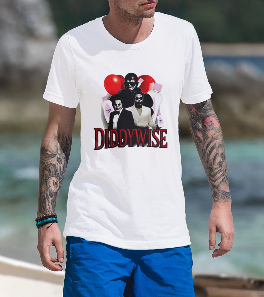 Diddywise Baby Oil Clown Red Balloons Creepy Clown Faces T-Shirt