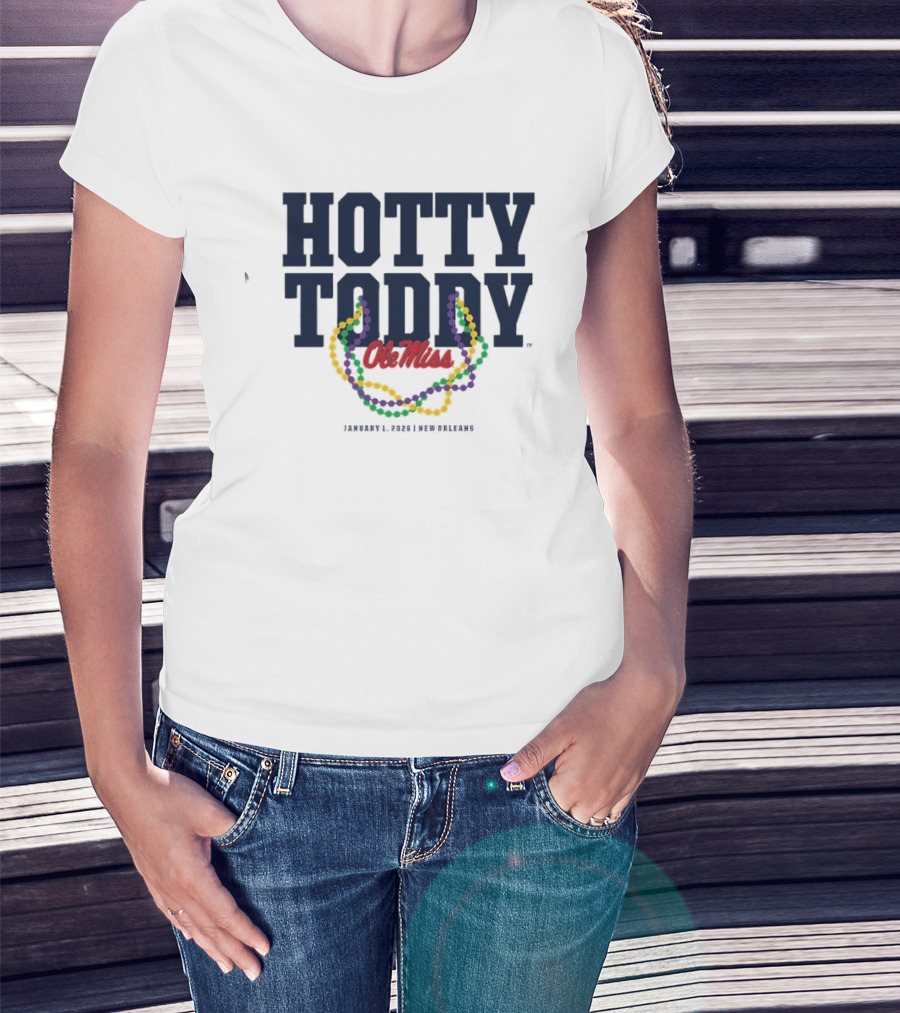 Hotty Toddy Ole Miss January 1st 2026 New Orleans Mardi Gras Beads T-Shirt