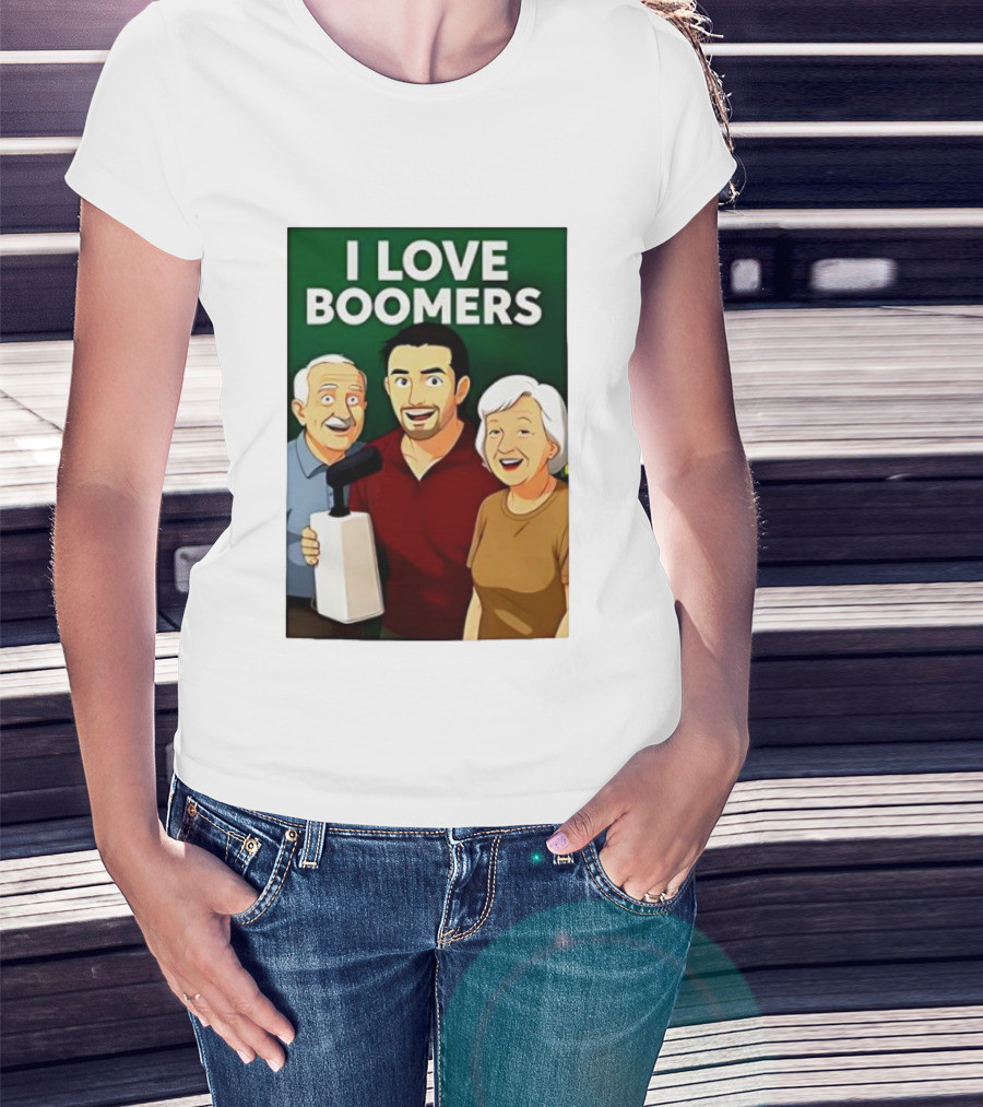 I Love Boomers Family Cartoon Style Nostalgic Humor T-Shirt