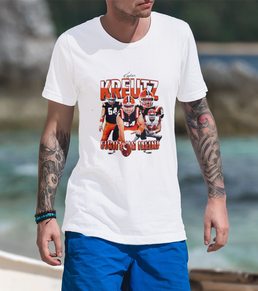 Kreutz Fighting Illini Football Player Action Pose Orange And Blue T-Shirt