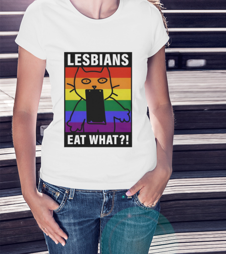 Lesbians Eat What LGBT Cat Rainbow Flag T-Shirt