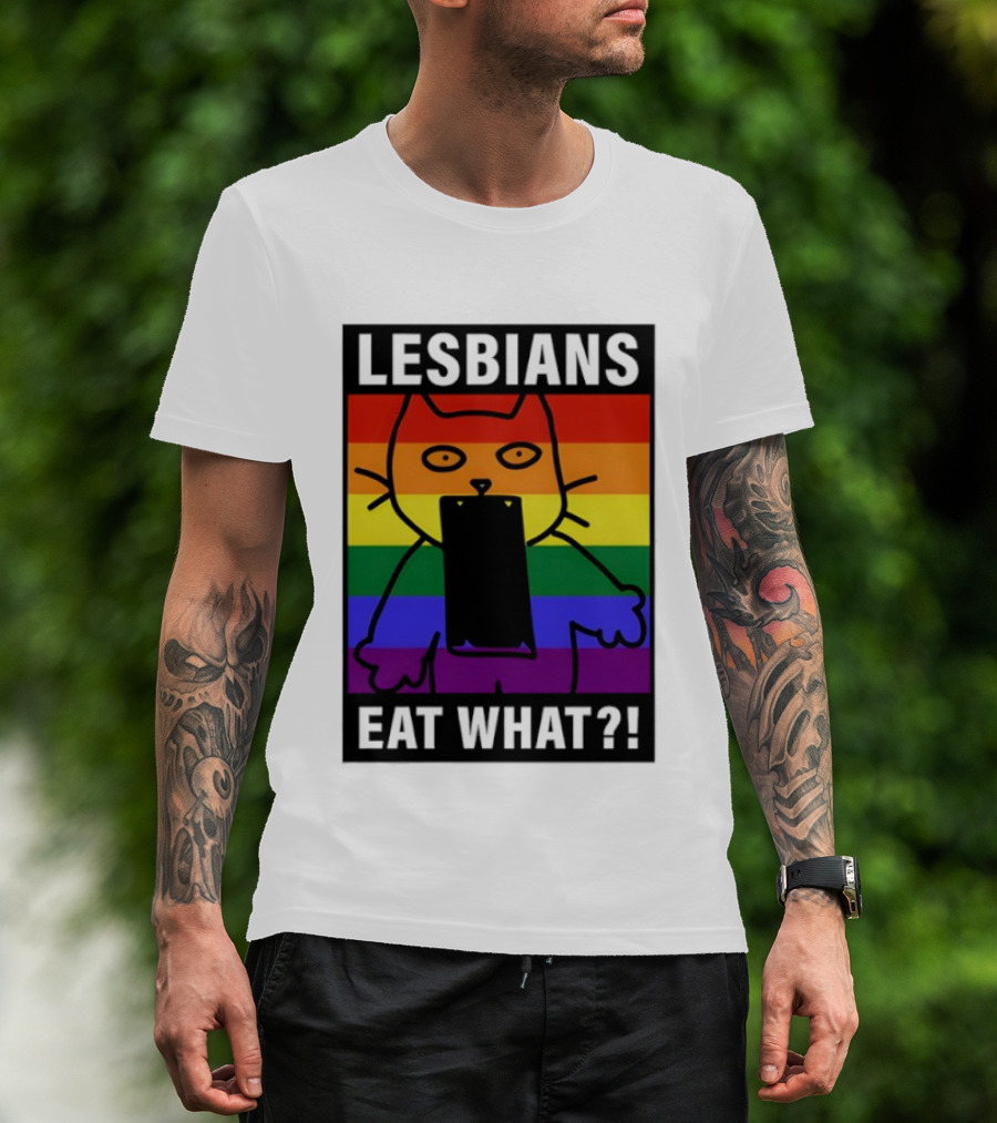 Lesbians Eat What LGBT Cat Rainbow Flag T-Shirt