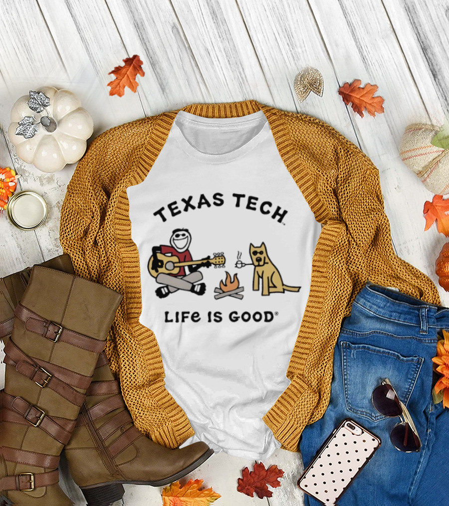 Texas Tech Life Is Good Jake Dog With Guitar And Campfire T-Shirt